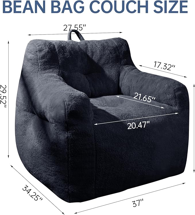 Blue Bean Bag Chair Ultra-Soft Faux Fur Large Bean Bag Couch - Image 2