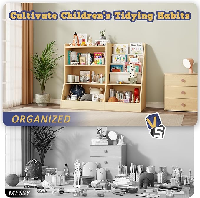 39" Large Kids Wooden Bookshelf and Toy Storage Organizer, Baby Bookcase - Image 5