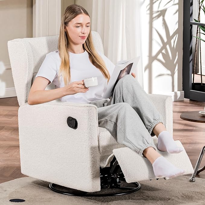 COMHOMA Nursery Rocking Chair Teddy Upholstered Swivel Rocker Recliner Manual - Image 7