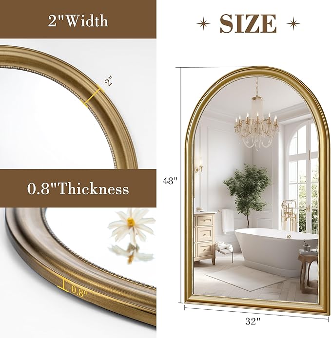 Axeman 32x48 Arched Wall Mirror, Decorative Bathroom Mirror, Traditional - Image 5