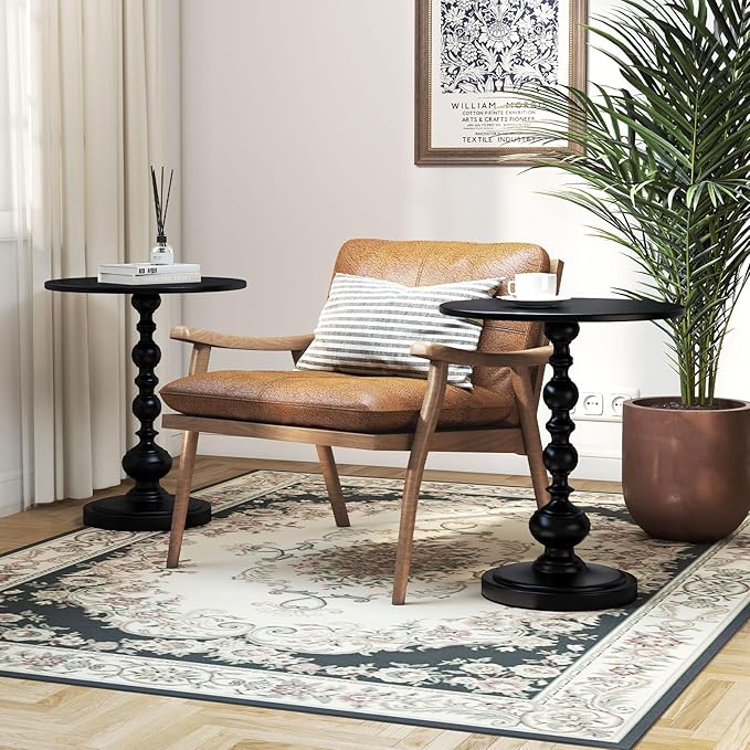Metal Small End Table, Vintage Matte Black Round Side Table Nightstand - Image 5