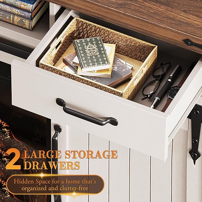 59'' Fireplace TV Stand with 3D Flame Electric Fireplace Heater, Entertainment - Image 2
