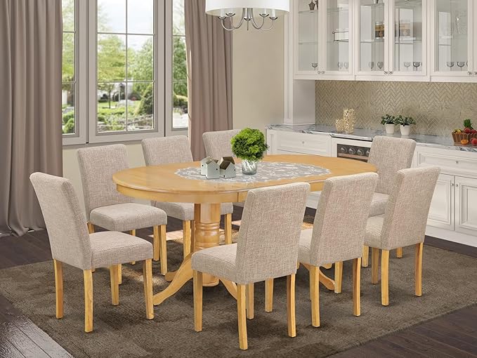 East West Furniture VAAB9-OAK-04 9 Piece Dining Table Set Includes an Oval - Image 2