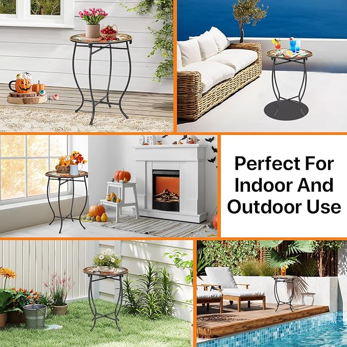 Round Side Table, Indoor Outdoor Small Side Table, Weather Resistant Metal Table - Image 7