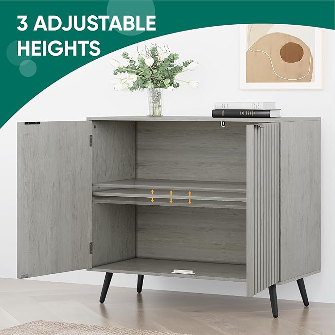 Smuxee Freestanding Fluted Sideboard, Adjustable Shelf - Image 4
