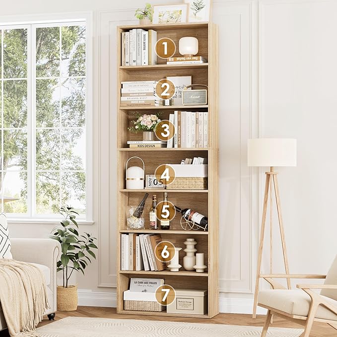 82" Tall Bookshelf, 7-Tier Open Shelves Bookcase, Freestanding Display Storage - Image 5