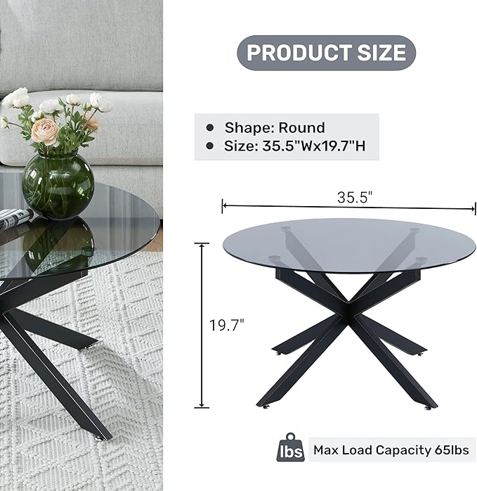 Round Glass Coffee Tables for Living Room, Home Office, Modern & Simple Center - Image 2