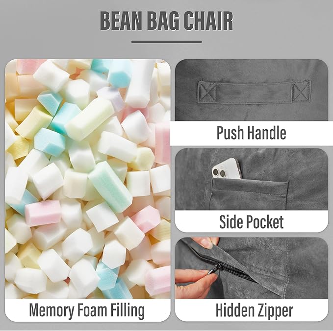 HABUTWAY Bean Bag Chair: Giant 6' Memory Foam Furniture Bean Bag Chair - 6Ft - Image 4