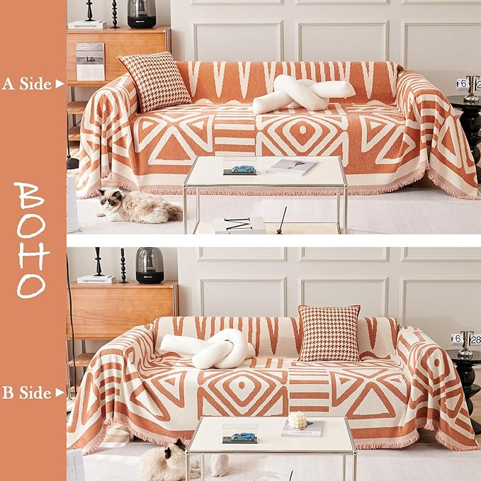 HANDONTIME Orange Sofa Covers for Couch Loveseat Covers Soft Chenille Couch - Image 2