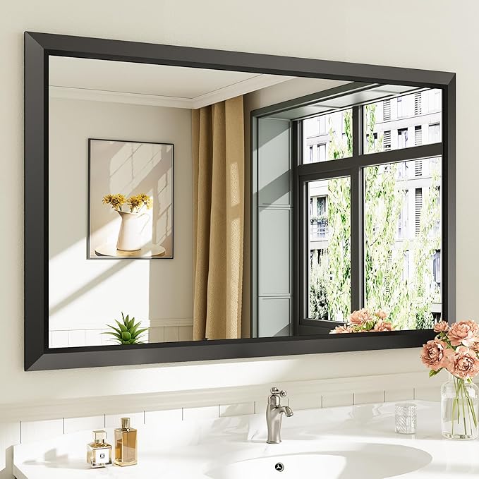 48x30 Inch Black Bathroom Mirror by Briivuemodernmirrors