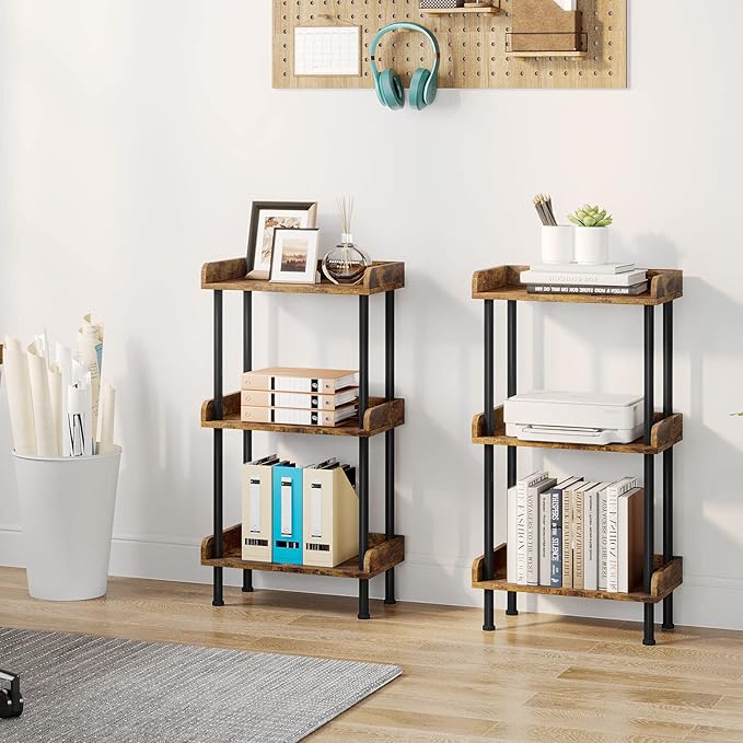Hosfais Bookshelf Small Book Shelf, 3 Tier Wood Bookcase Industrial Bookshelf - Image 6