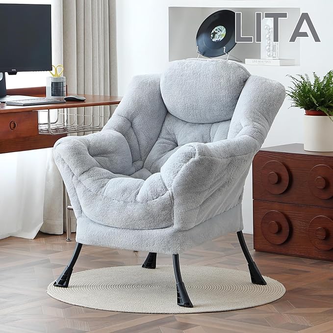 LITA Lazy Chair with Ottoman, Modern Accent Leisure Upholstered Sofa, - Image 2