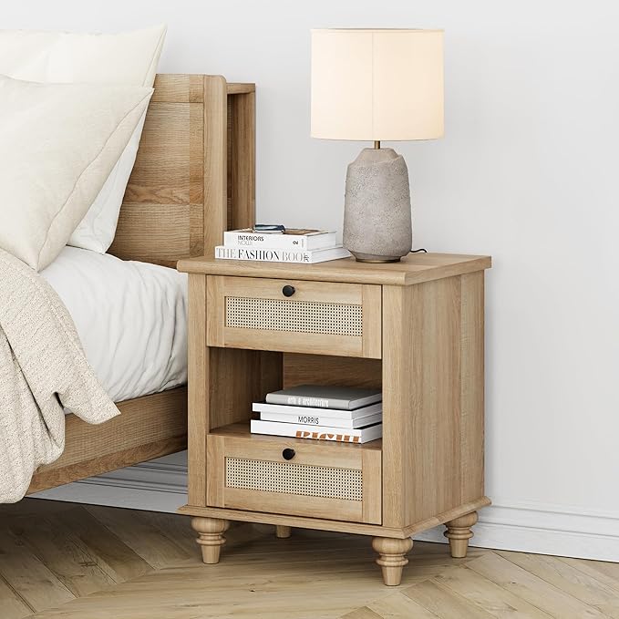 WAMPAT Set of 2 Rattan Night Stands Side Tables - Image 5