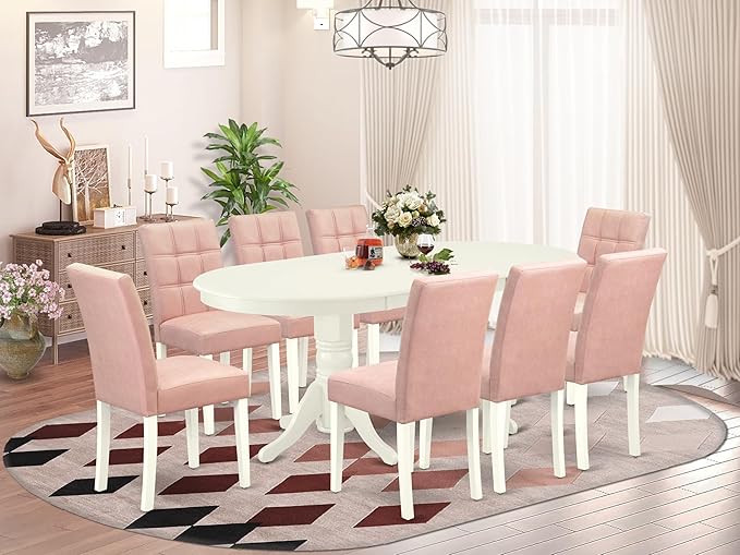 East West Furniture VAAS9-LWH-42 9 Piece Kitchen Table Set Mid-Century Includes - Image 2