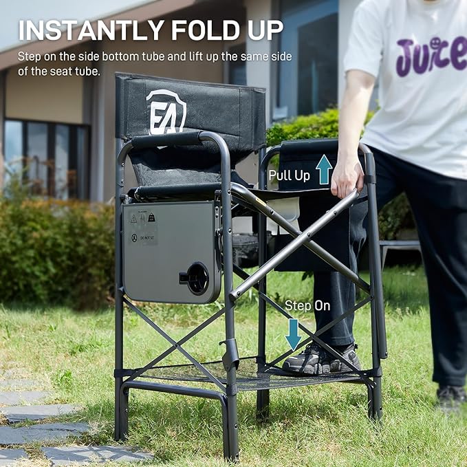 EVER ADVANCED 2 Piece Tall Folding Chair 30.7" Seat Height Directors Chair High - Image 7