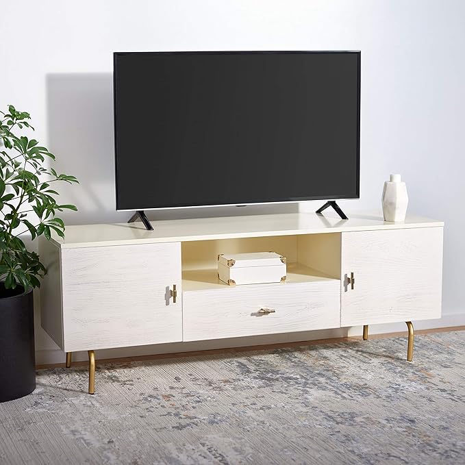 SAFAVIEH Genevieve TV Stand for up to 65" Flatscreen – Cream & White Washed by SAFAVIEH