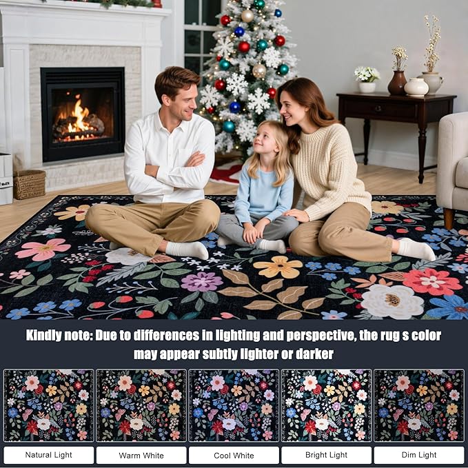 Area Rug Living Room Rugs: Floral 4x6 Washable Rug Vintage Soft Boho Non-Slip - Image 9