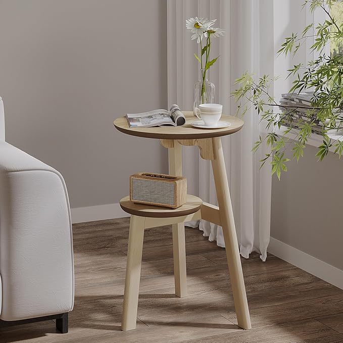 ChooChoo Round End Table for Small Spaces, Narrow Side Table, Accent Table by ChooChoo