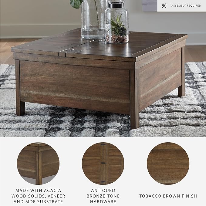 Signature Design by Ashley Moriville Rustic Hinged and Lift Top Cocktail Table - Image 4