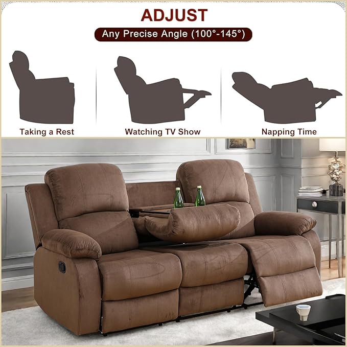 Recliner Sofa Couch, 3-Seater Home Theater Seating Reclining Sofa, Power - Image 4
