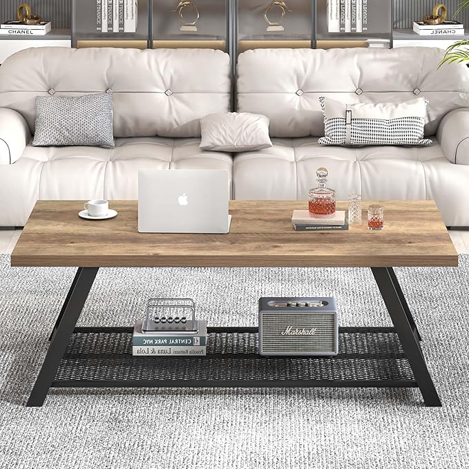 FOLUBAN Coffee Table, Modern Rustic Wood and Metal Center Table - Image 7