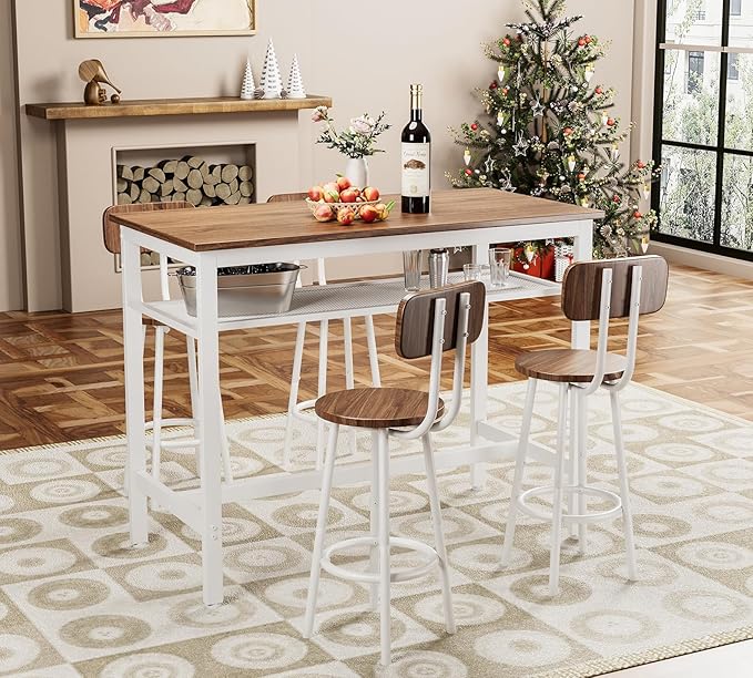 5-Piece Bar Table and Chairs Set, 43.3'' Pub Table Set Modern Small Table and - Image 2