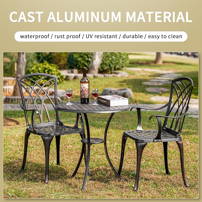 3 Piece Patio Bistro Set Outdoor Bistro Table Set Anti Rust Bistro Table and - Image 7
