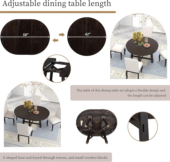 Farmhouse Style Expandable Round to Oval Dining Table - Image 4