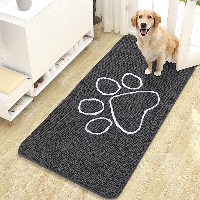 OLANLY Door Mat for Muddy Dog Paws 47x24, Ultra Absorbent Chenille Mud Doormat by OLANLY