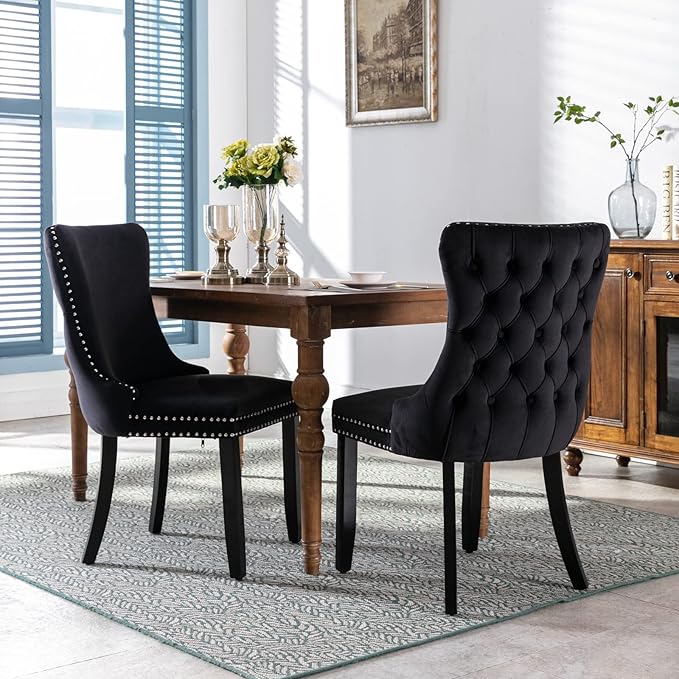Acosure Set of 2 Velvet Upholstered Wing-Back Dining Chair by Unknown