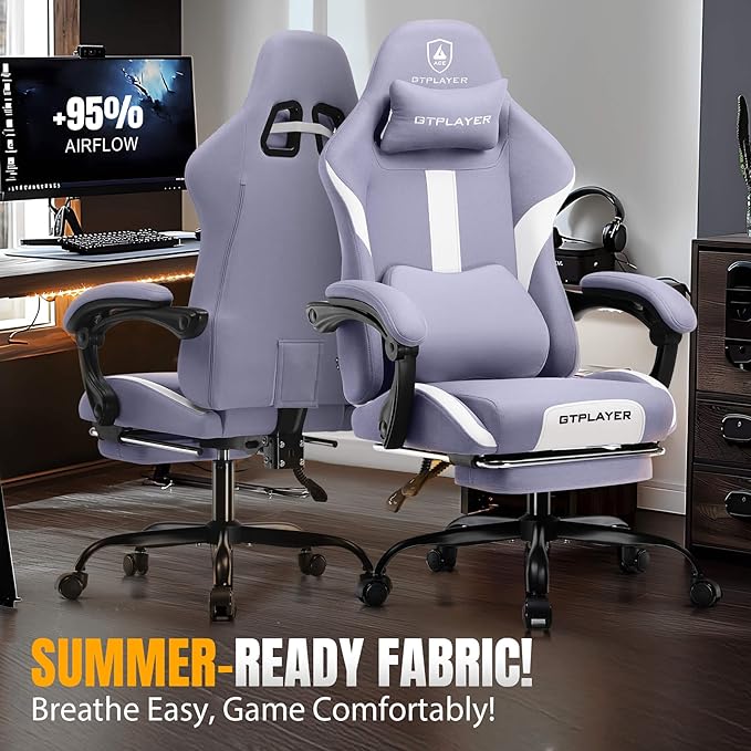 GTRACING Gaming Chair with Foot Rest & Pocket Spring Cushion, Breathable Fabric - Image 3