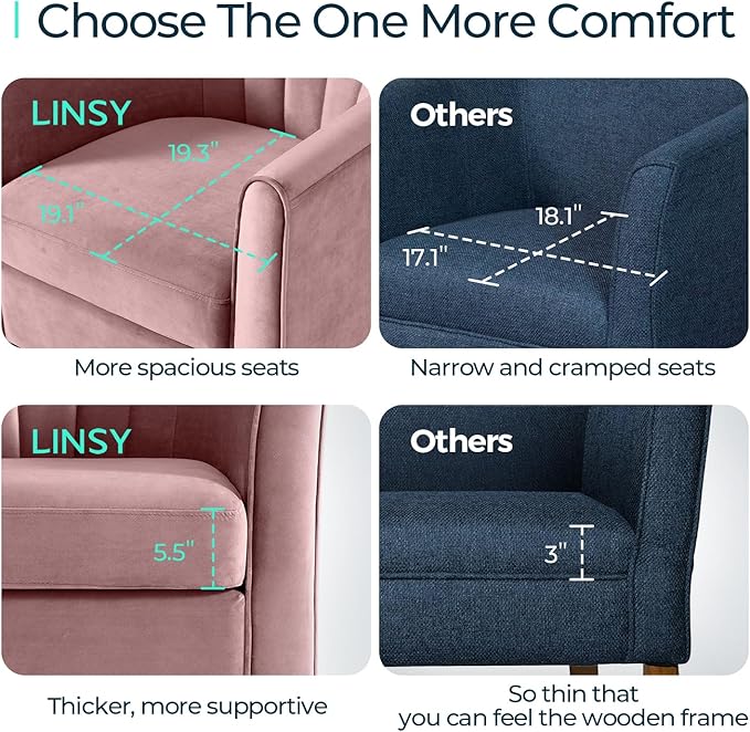 LINSY Swivel Accent Chair Ottoman Set: Velvet Small Barrel Chair - Image 3