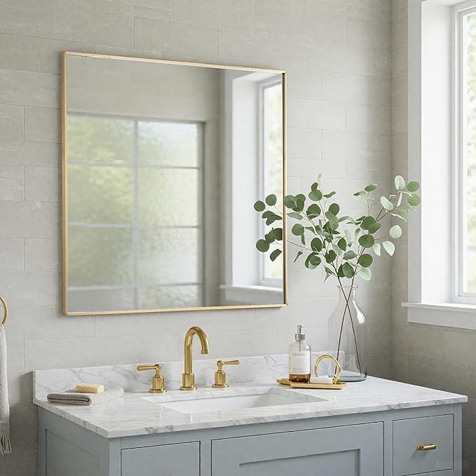 30x30 Inch Gold Bathroom Mirror by LEDLUX