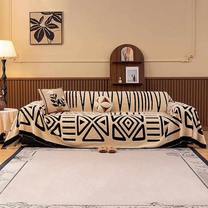 HANDONTIME Boho Sofa Covers for Dogs Black and White Couch Sofa Covers for 3 by HANDONTIME