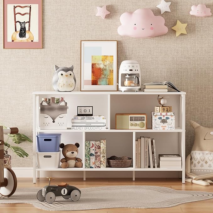 Horizontal Bookshelf, Industrial Modern 5 Cube Low Wide Cubby Bookcase - Image 6