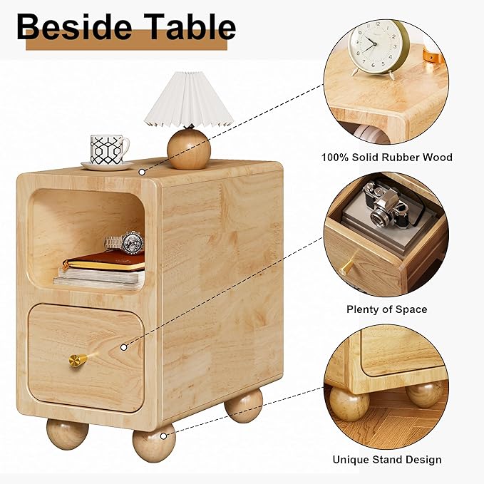 Solid Wood Night Stand, Narrow Nightstand - Image 4