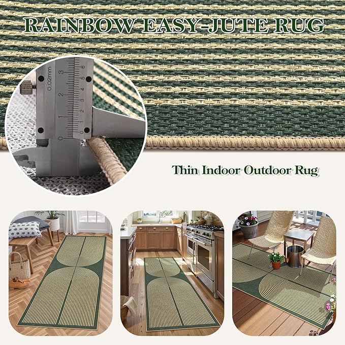 Lahome Modern Rainbow Easy Jute Entryway Runner Rug, Washable Carpet Runners - Image 3