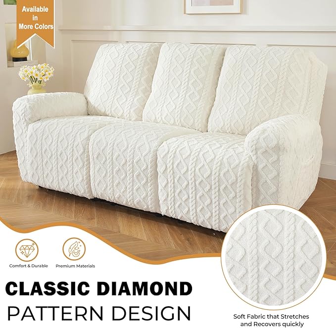 vctops 8 Pieces Geometric Jacquard Plush Recliner Sofa Covers Soft Fuzzy Fluffy - Image 3