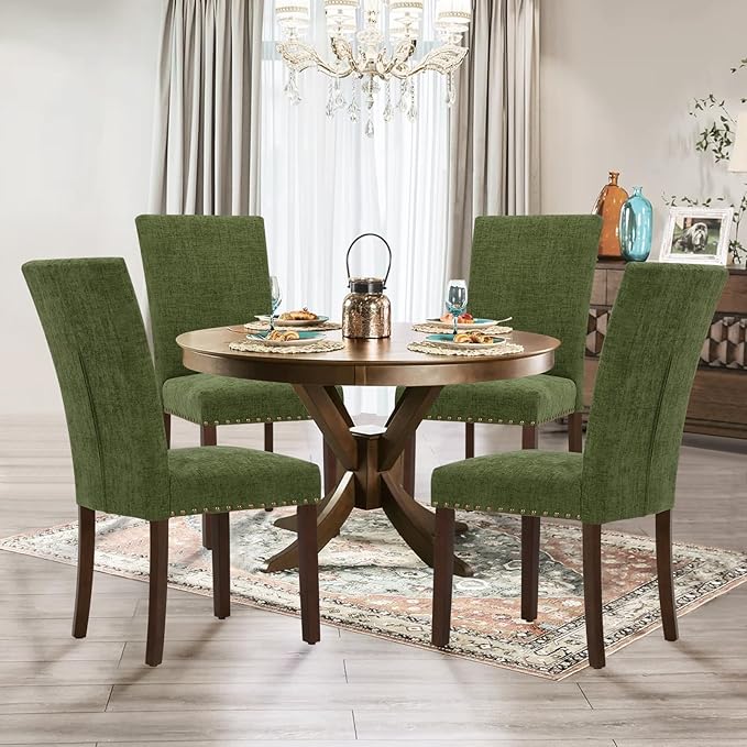 Parsons Dining Chairs Set of 4, Upholstered Nailhead Dining Room Kitchen Side - Image 2