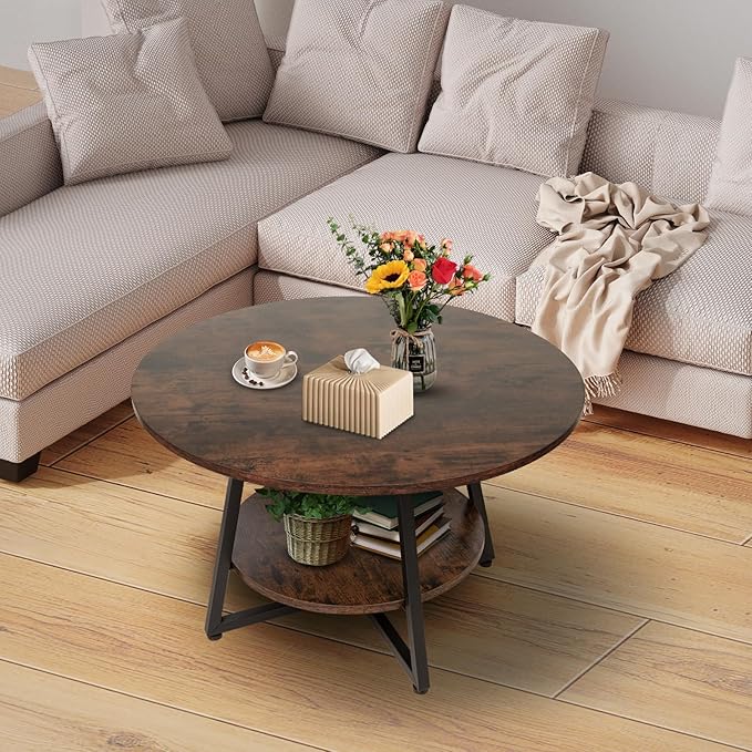 Round Coffee Table, 2-Tier Circle Coffee Table - Image 5