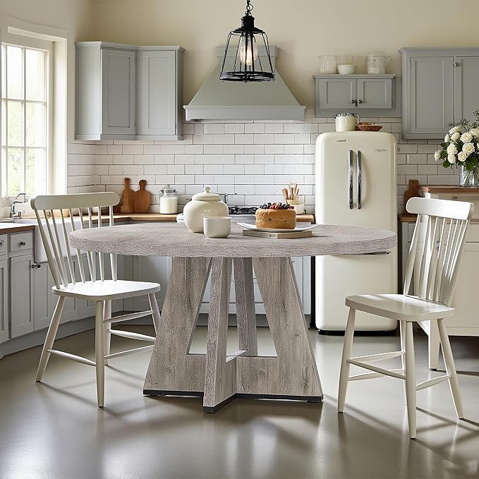 47" Round Dining Table for 4-6, Modern Dinner Table Farmhouse Round Small by LynginsCreativeLife