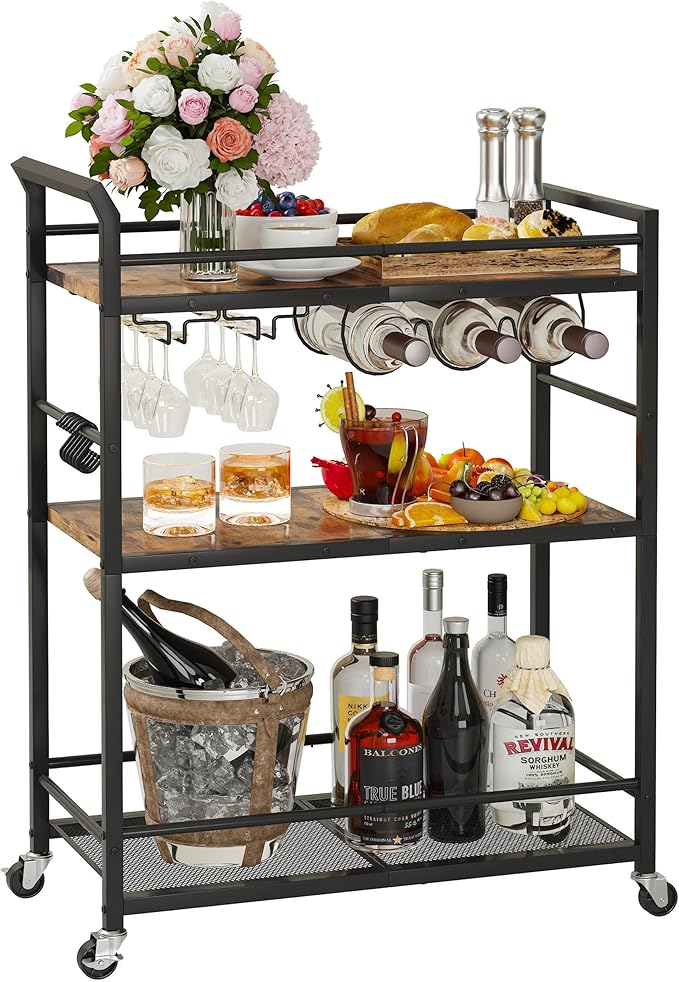 3 Tier Bar Cart, Home Bar Serving Cart by Unknown