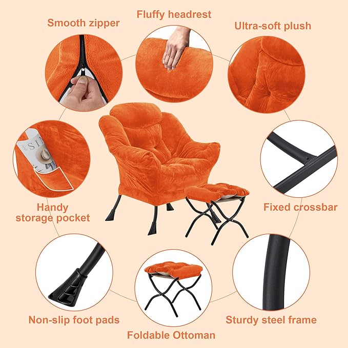 Fabric Lazy Chair with Ottoman, Oversized Upholstered Sofa Chair - Image 5