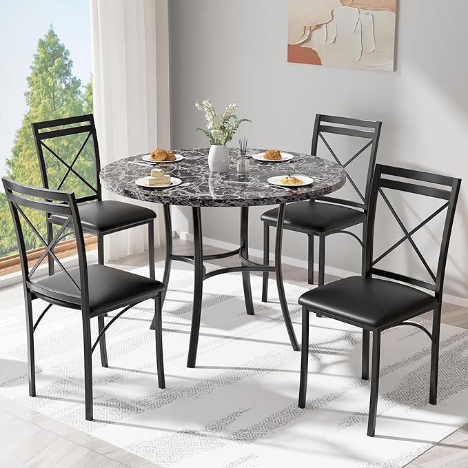 VECELO Metal Dining Chairs Set of 4, Steel Legs and PU Leather Cushion Seats - Image 7