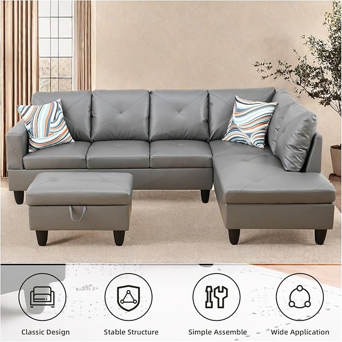 L Shaped Sectional Couches, Leather Modular Sectional Sofa - Image 4
