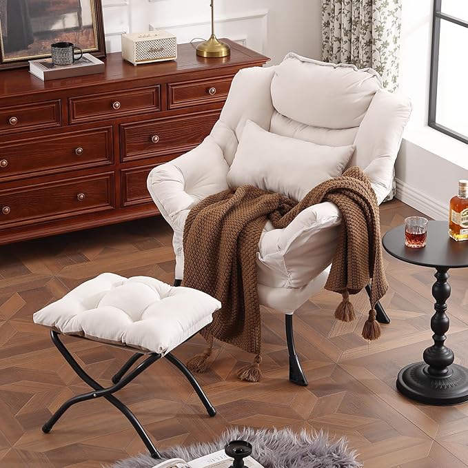 Lazy Chair with Ottoman, Modern Accent Chair with Lumbar Pillow, Comfy Chairs - Image 4