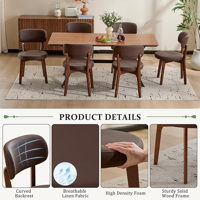 Furniliving Wooden Dining Chairs Set of 4, Mid-Century Modern Leather - Image 5