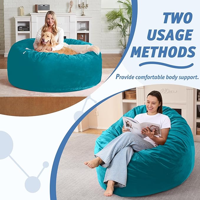 4FT Bean Bag Chair with Ultra Soft Velvet Cover Bean Bag Sofa with Memory Foam - Image 5