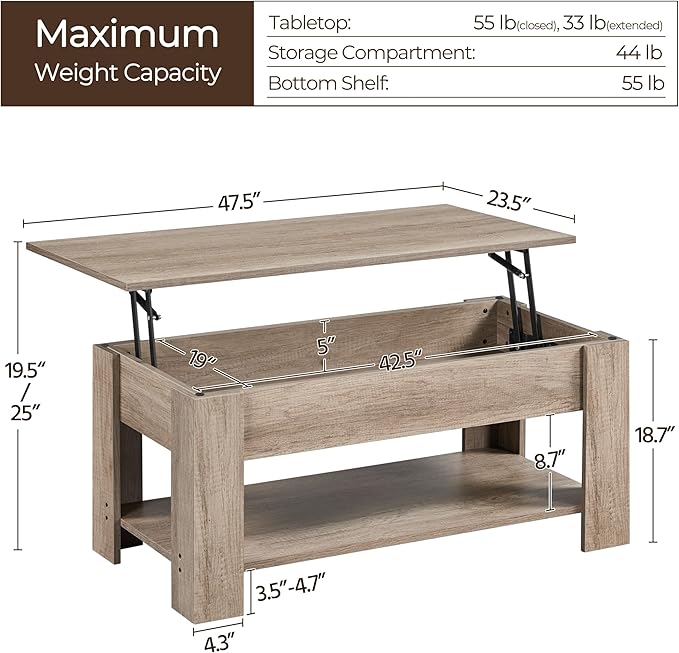Yaheetech Lift Top Coffee Table - Image 3