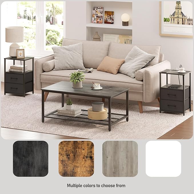 TUTOTAK LED End Table with Charging Station, Nightstand with Cloth Drawer - Image 6